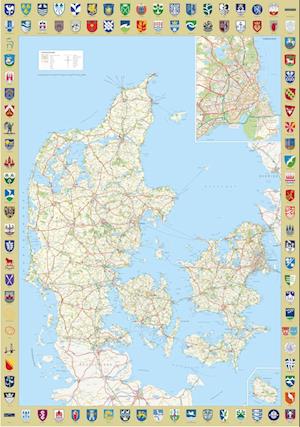 Danmarkskort med kommunevåben - Kolli på 4 stk (Landkart) [2. utgave] (2022)