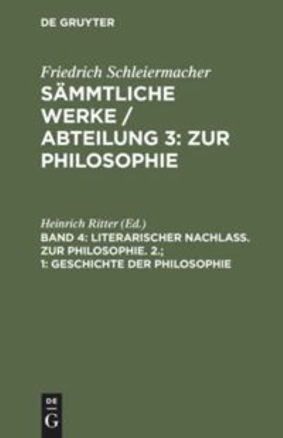 Cover for Friedrich Schleiermacher · Sammtliche Werke / Abteilung 3 (Hardcover Book) (1901)