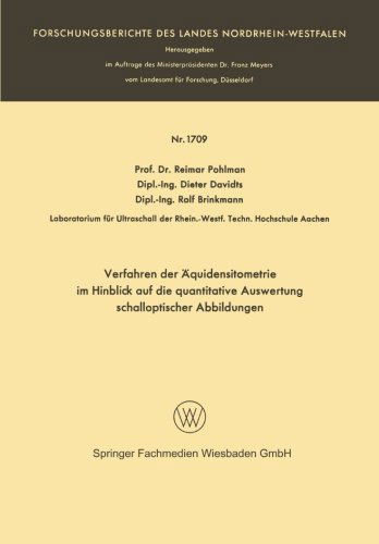 Cover for Reimar Pohlman · Verfahren Der AEquidensitometrie Im Hinblick Auf Die Quantitative Auswertung Schalloptischer Abbildungen (Paperback Book) [1966 edition] (1966)