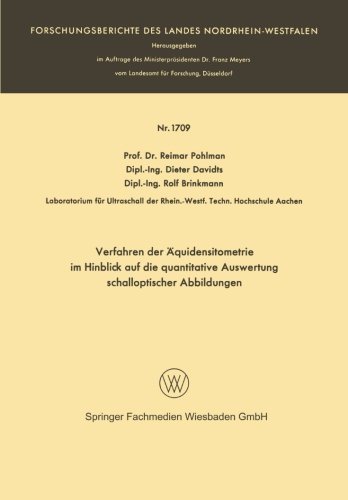 Cover for Reimar Pohlman · Verfahren Der AEquidensitometrie Im Hinblick Auf Die Quantitative Auswertung Schalloptischer Abbildungen (Taschenbuch) [1966 edition] (1966)