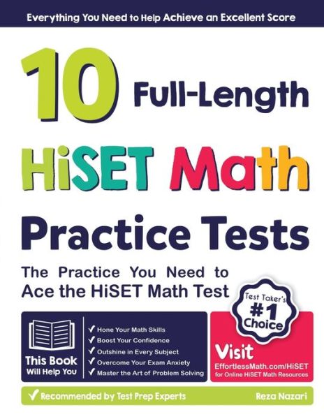 Cover for Reza Nazari · 10 Full Length HiSET Math Practice Tests (Book) (2023)