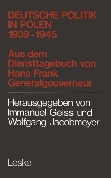 Cover for Hans Frank · Deutsche Politik in Polen 1939-1945 (Paperback Book) [1980 edition] (1980)