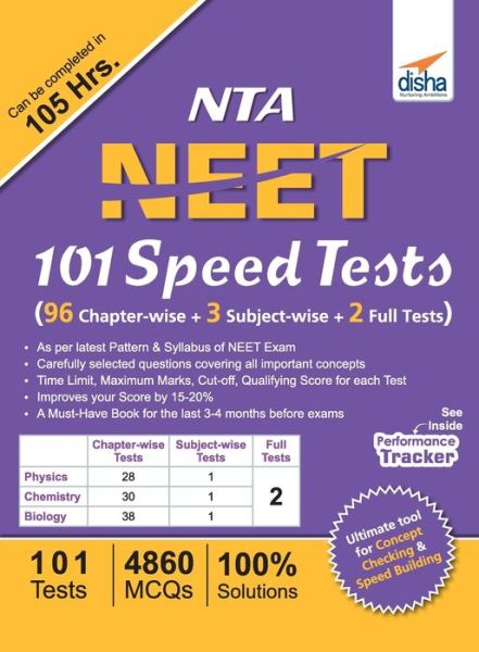 Cover for Disha Experts · NTA NEET 101 Speed Tests (96 Chapter-wise + 3 Subject-wise + 2 Full) (Pocketbok) (2018)