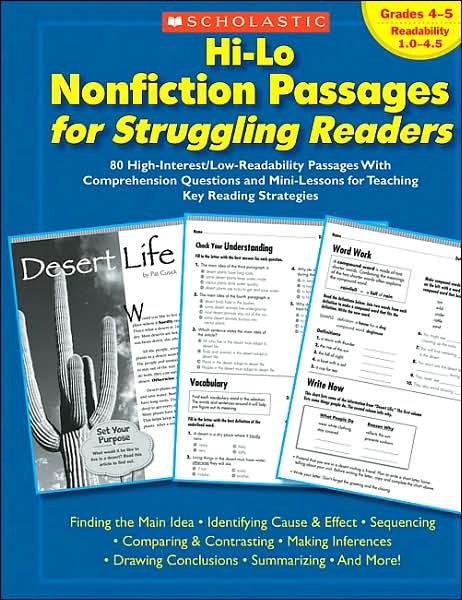 Cover for Scholastic Teaching Resources · Hi-lo Nonfiction Passages for Struggling Readers: Grades 4?5: 80 High-interest / Low-readability Passages with Comprehension Questions and Mini-lessons for Teaching Key Reading Strategies (Paperback Book) (2007)