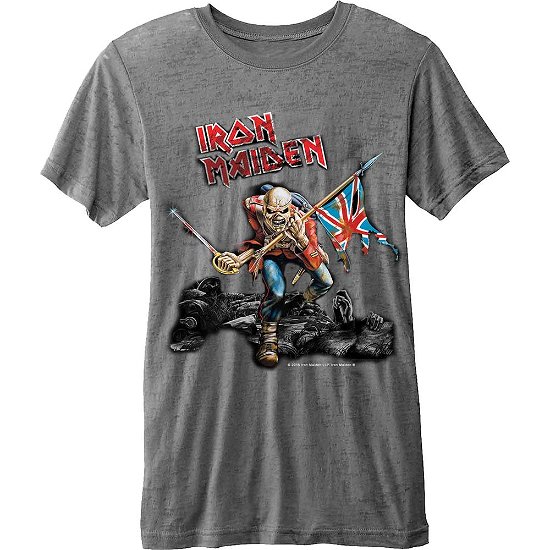 Cover for Iron Maiden · Iron Maiden Unisex Fashion Tee: Trooper (Burn Out) (Klær) [size S] [Grey - Unisex edition]