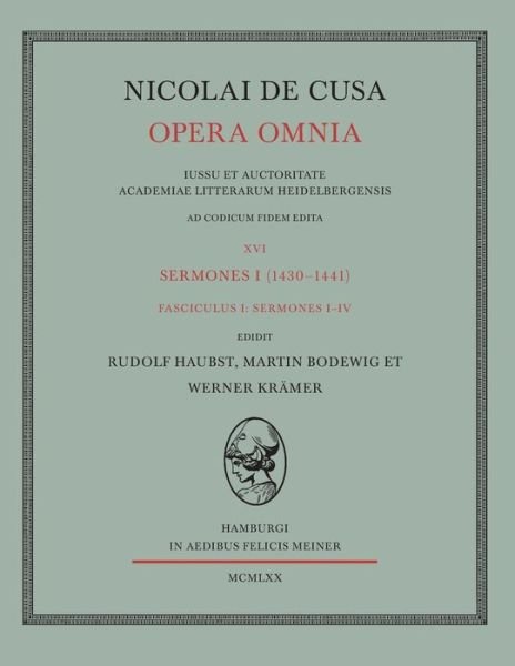 Nicolai De Cusa Opera Omnia. Volumen Xvi 1. - Nikolaus Von Kues - Bøger - Felix Meiner - 9783787301973 - 1970
