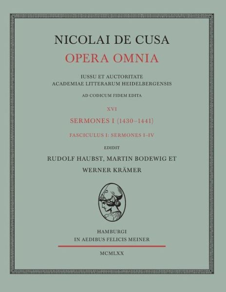 Nicolai De Cusa Opera Omnia. Volumen Xvi 1. - Nikolaus Von Kues - Boeken - Felix Meiner - 9783787301973 - 1970