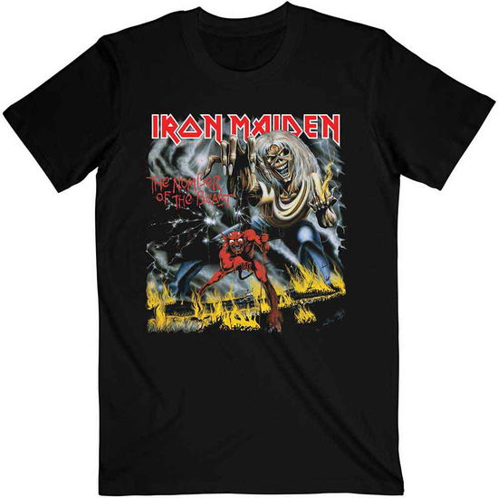 Iron Maiden Unisex T-Shirt: Number Of The Beast (Black) - Iron Maiden - Produtos - Global - Apparel - 5055295344976 - 13 de maio de 2013