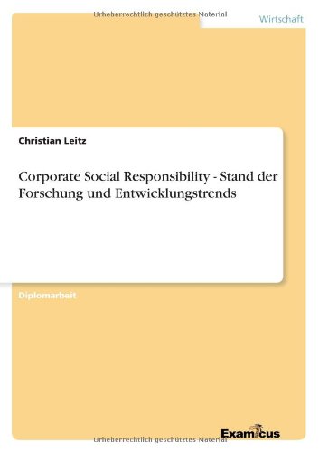 Cover for Leitz, Christian (University of Auckland) · Corporate Social Responsibility - Stand der Forschung und Entwicklungstrends (Pocketbok) [German edition] (2012)