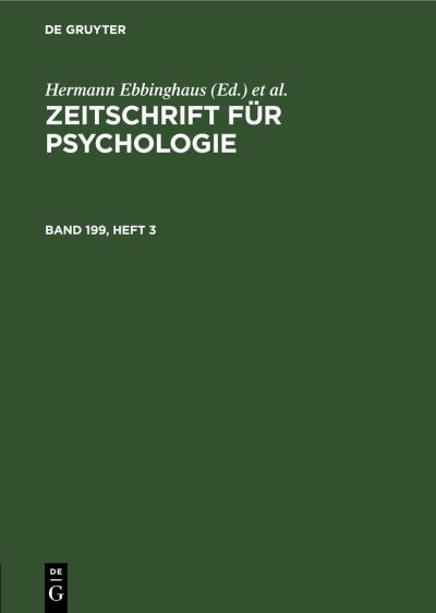 Cover for Hermann Ebbinghaus · Zeitschrift Für Psychologie. Band 199, Heft 3 (Book) (1992)