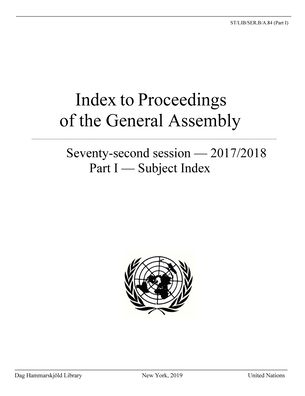 Cover for Dag Hammarskjeld Library · Index to proceedings of the General Assembly: seventy-second session - 2017/2018, Part I: Subject index - Bibliographical series (Paperback Book) (2019)