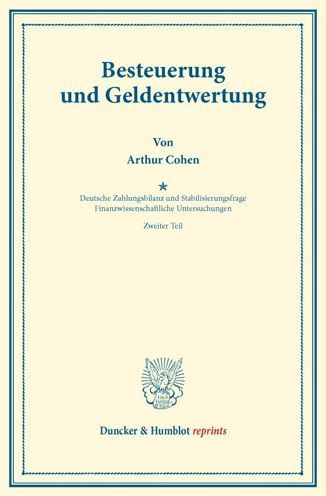 Cover for Cohen · Besteuerung und Geldentwertung. (Buch) (2015)