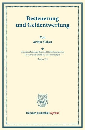 Cover for Cohen · Besteuerung und Geldentwertung. (Bog) (2015)