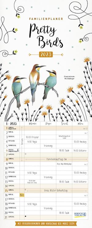 Familienplaner Pretty Birds 2023 - Mo Büdinger - Gadżety - Korsch Verlag GmbH - 9783731861980 - 1 maja 2022