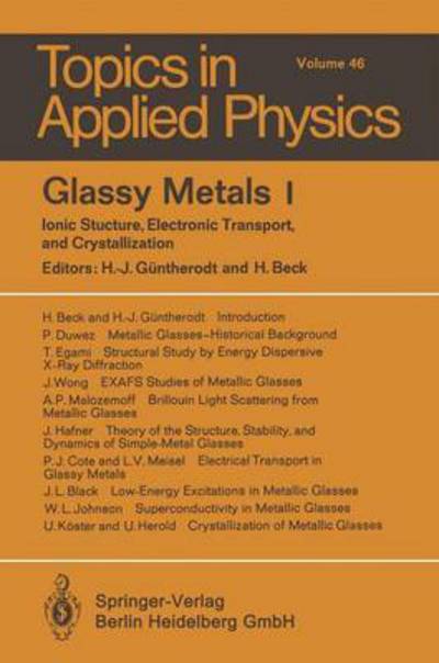 Cover for H -j Guntherodt · Glassy Metals I: Ionic Structure, Electronic Transport, and Crystallization - Topics in Applied Physics (Paperback Bog) [Softcover Reprint of the Original 1st Ed. 1981 edition] (2014)