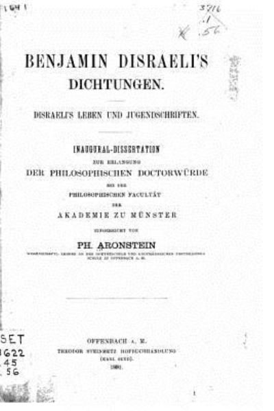 Cover for Philipp Aronstein · Benjamin Disraeli's Dichtungen (Paperback Book) (2016)