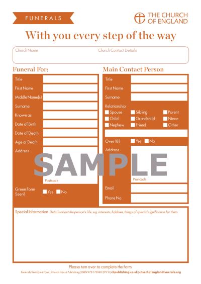 Cover for Church of England · Funeral Welcome Form (pack of 30) (Print) (2026)