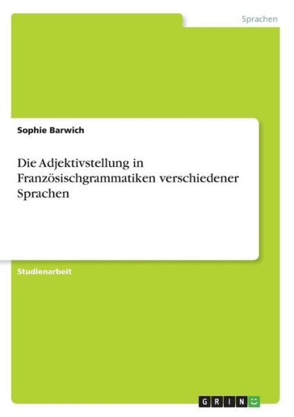 Cover for Barwich · Die Adjektivstellung in Französ (Book)