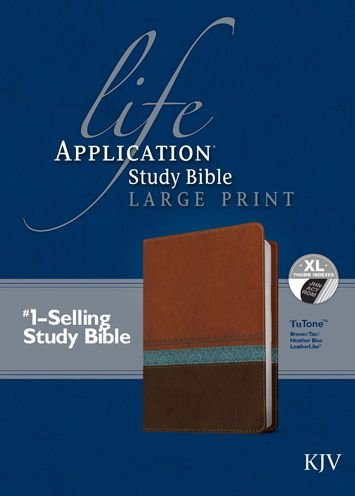 Cover for Tyndale House Publishers · KJV Life Application Study Bible Large Print, Indexed (Leather Book) [Large type / large print edition] [Brown/Tan/Heather Blue] (2014)