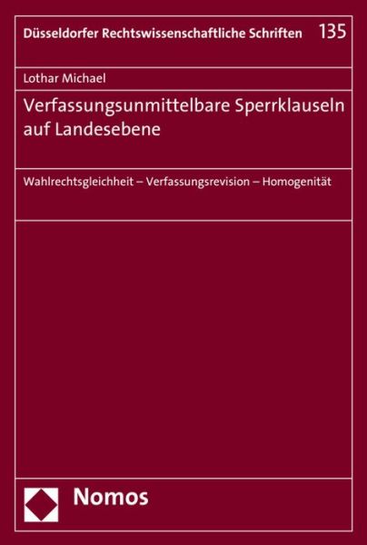 Verfassungsunmittelbare Sperrkl - Michael - Książki -  - 9783848725984 - 27 sierpnia 2015