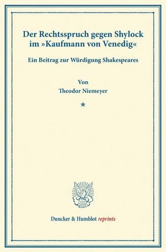 Cover for Niemeyer · Der Rechtsspruch gegen Shylock (Book) (2013)