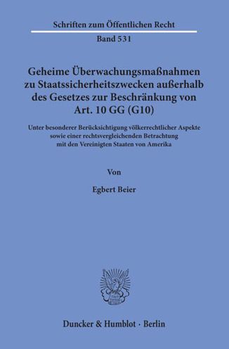 Cover for Beier · Geheime Überwachungsmaßnahmen zu (Book) (1988)