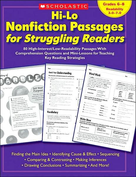 Cover for Scholastic Teaching Resources · Hi-lo Nonfiction Passages for Struggling Readers: Grades 6?8: 80 High-interest / Low-readability Passages with Comprehension Questions and Mini-lessons for Teaching Key Reading Strategies (Paperback Book) (2007)