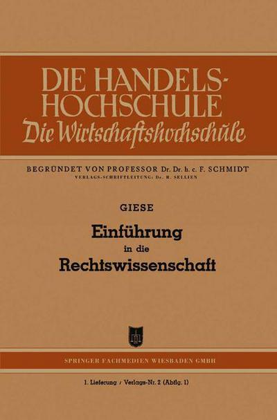 Cover for Friedrich Giese · Einfuhrung in Die Rechtswissenschaft (Paperback Book) [1948 edition] (1948)