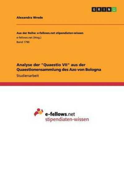 Cover for Wrede · Analyse der &quot;Quaestio VII&quot; aus de (Book) (2016)