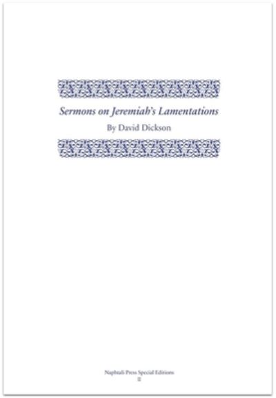 Cover for David Dickson · Sermons on Jeremiah's Lamentations (Hardcover Book) (2020)