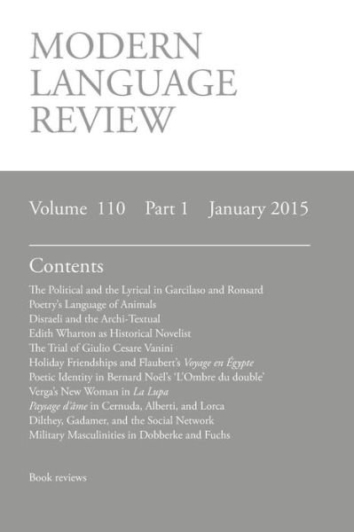 Cover for D F Connon · Modern Language Review (110: 1) January 2015 (Paperback Book) (2015)