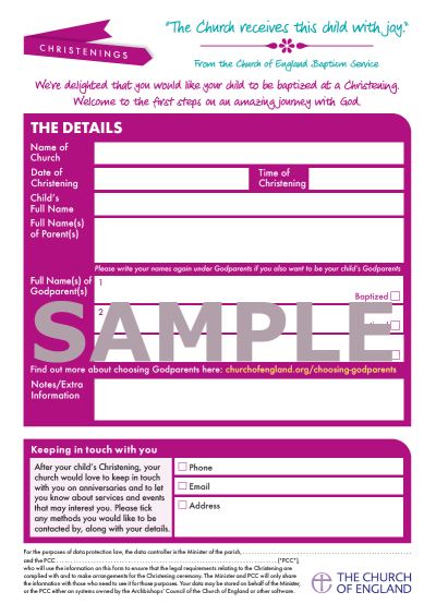 Cover for Church of England · Baptism Welcome Form (pack of 30) (Print) (2026)