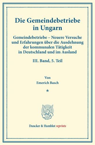 Cover for Basch · Die Gemeindebetriebe in Ungarn. (Book) (2014)