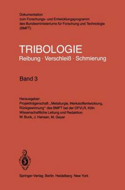 Cover for W Bunk · Gleitlager - Wellendichtungen - Tribologie: Reibung, Verschleiss, Schmierung (Paperback Book) (1982)