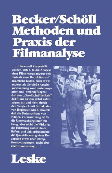 Cover for Becker, Dr Wolfgang, Dr · Methoden Und Praxis Der Filmanalyse: Untersuchungen Zum Spielfilm Und Seinen Interpretationen - Schriftenreihe Des Institut Jugend Film Fernsehen (Taschenbuch) [1983 edition] (1983)