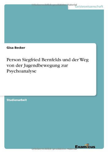 Cover for Becker · Person Siegfried Bernfelds und d (Paperback Book) [German edition] (2012)