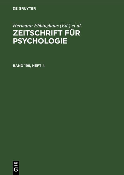 Cover for Hermann Ebbinghaus · Zeitschrift Für Psychologie. Band 199, Heft 4 (Book) (1992)