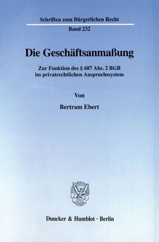 Cover for Ebert · Die Geschäftsanmaßung. (Book) (2000)