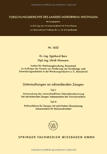 Cover for Eginhard Barz · Untersuchungen an Schneidenden Zangen (Paperback Book) [1966 edition] (1966)
