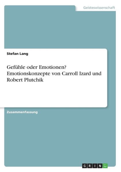 Cover for Stefan Lang · Gefühle oder Emotionen? Emotionskonzepte von Carro (Book) (2023)
