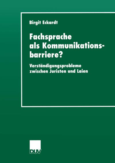 Cover for Birgit Eckardt · Fachsprache als Kommunikationsbarriere? - Sprachwissenschaft (Taschenbuch) [2000 edition] (2000)