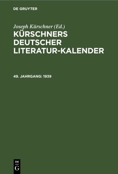 Cover for Joseph Kürschner · 1939 (Book) (1940)