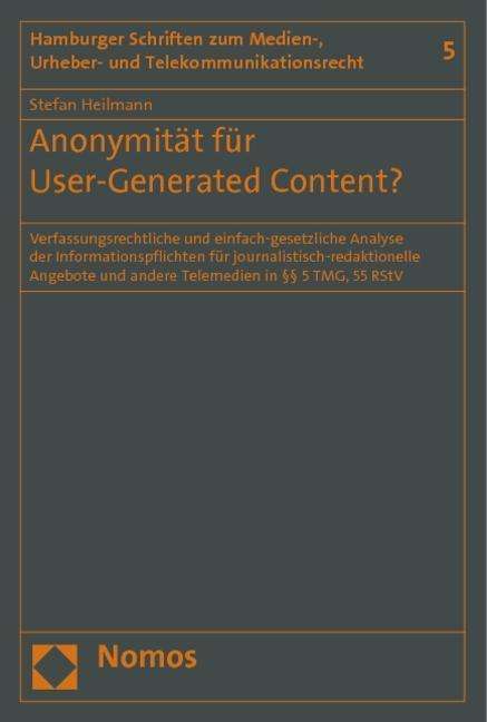 Cover for Heilmann · Anonymität für User-Generated (Book)