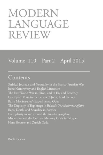 Cover for D F Connon · Modern Language Review (110: 2) April 2015 (Paperback Book) (2015)
