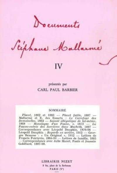 Cover for Stephane Mallarme · Documents Stephane Mallarme IV (Paperback Bog) (1973)