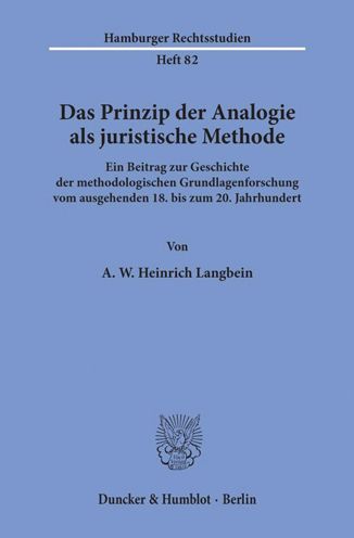 Cover for Langhein · Das Prinzip der Analogie als j (Book) (1992)