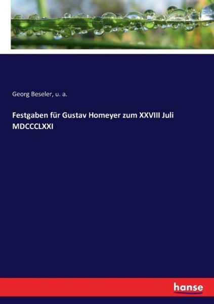 Cover for Beseler · Festgaben für Gustav Homeyer zu (Book) (2016)