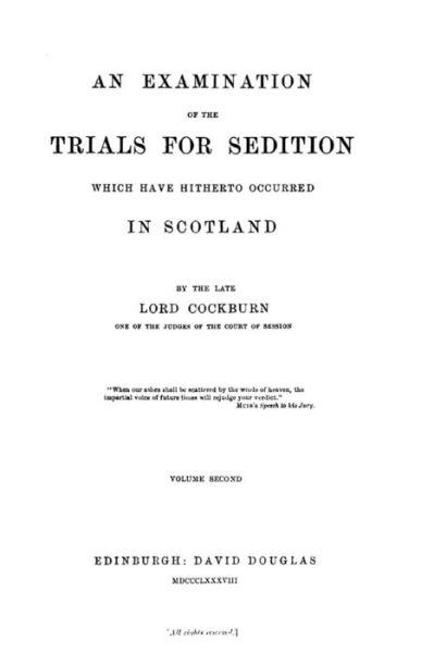 Cover for Lord Cockburn · An examination of the trials for sedition which have hitherto occurred in Scotland (Paperback Book) (2015)