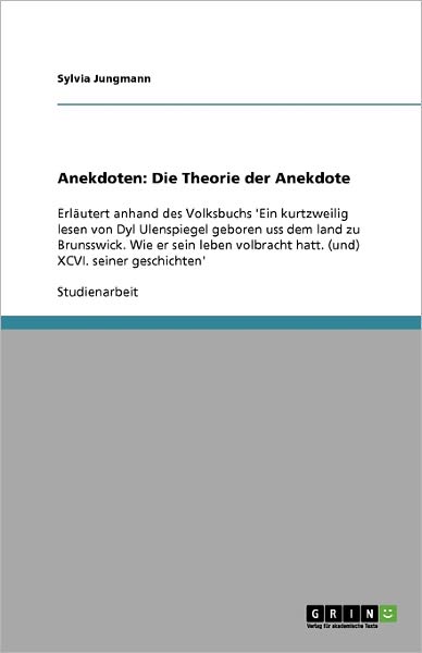 Cover for Jungmann · Anekdoten: Die Theorie der Ane (Book) [German edition] (2009)